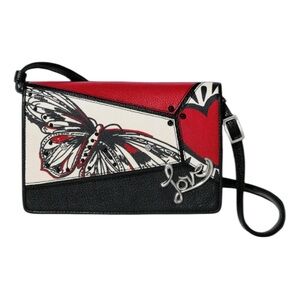 Brighton CRAZY LOVE Organizer Black Red Leather Butterfly CrossBody Bag $230